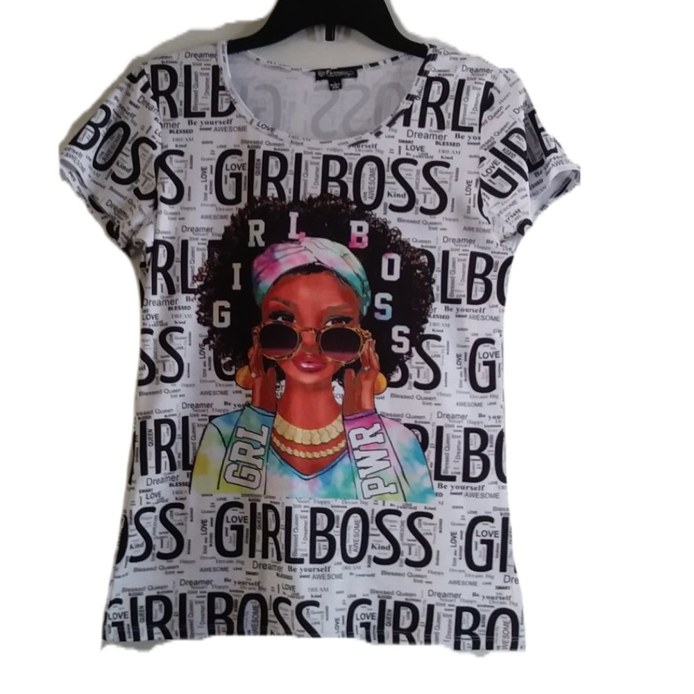 TOP FASHION short-sleeved printed women's t-shirt, white color, size L